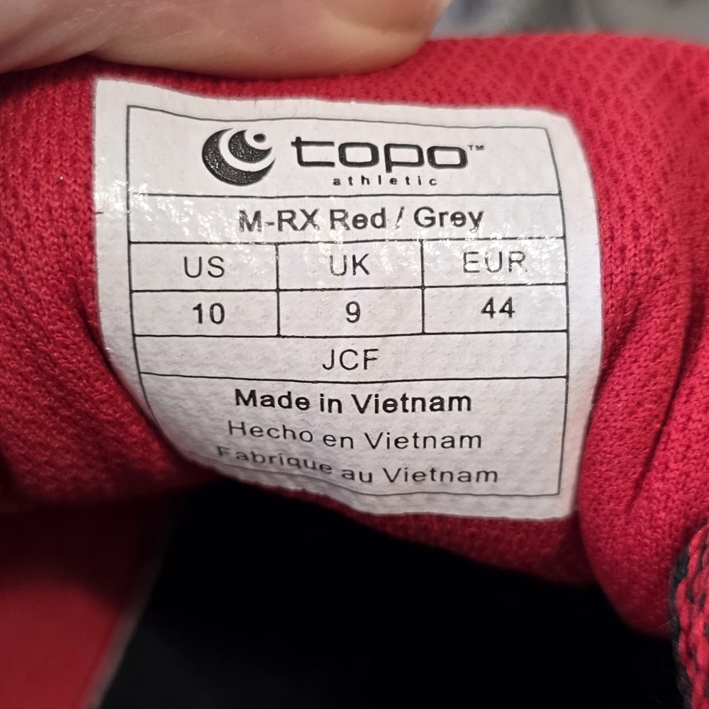 Topo M-RX‎ Split Toe Cross Training Shoes  Men's 10 Red Grey - Picture 9 of 10